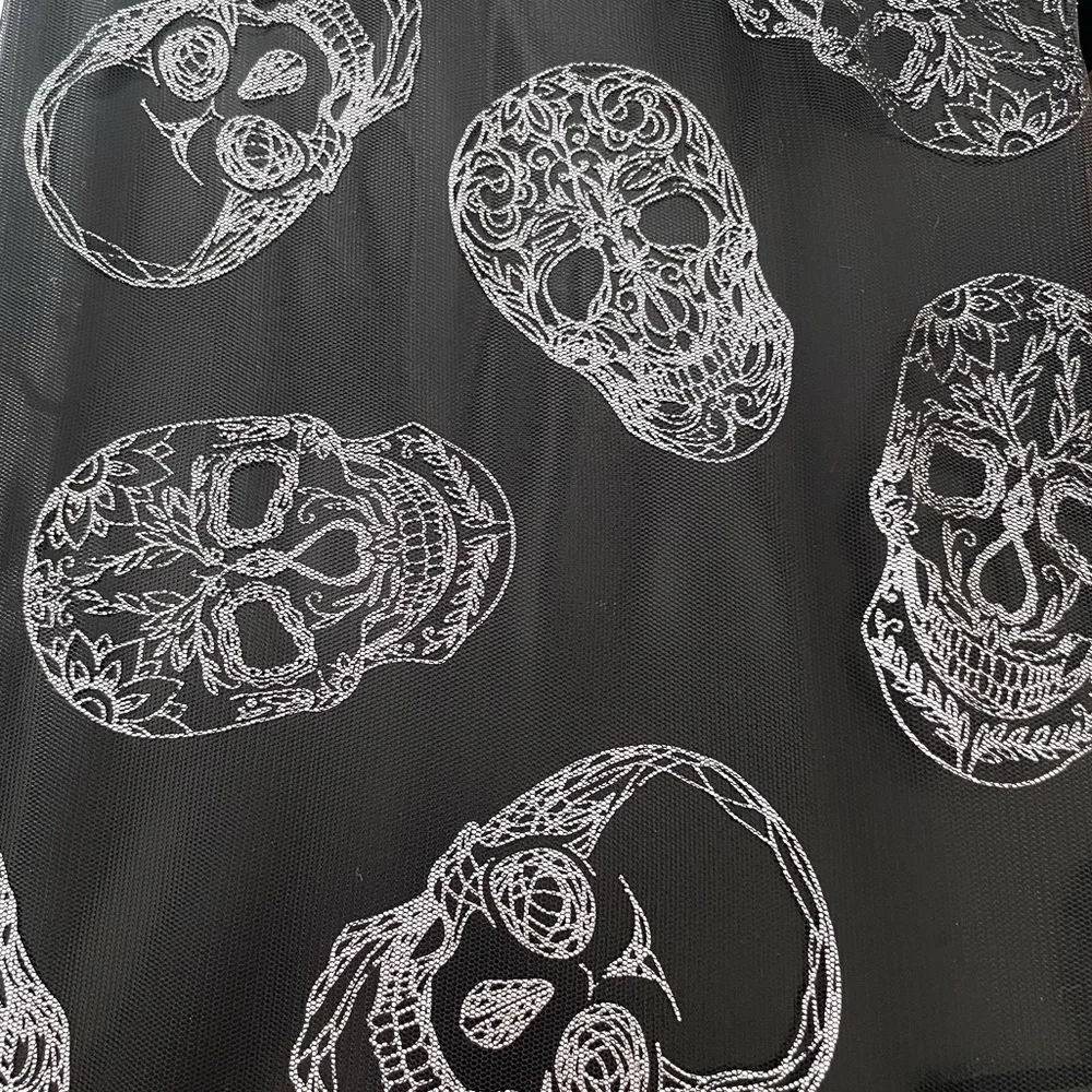 🆕Sheer Gold/Silver Metallic Printed Skulls Reversible Tablecloth